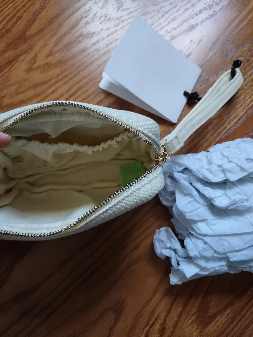 MaxMara Cream Canvas Phone Pouch with Wrist Strap